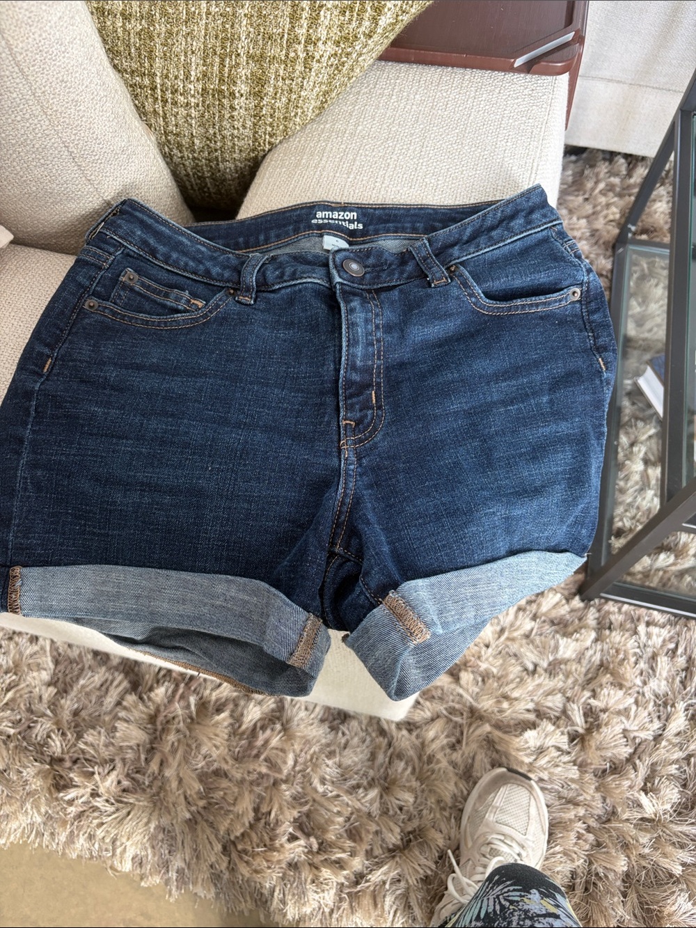 Amazon Essentials Dark Blue Denim Cuffed Women's Shorts